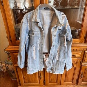 SHEIN Light Blue Distressed Denim Jacket